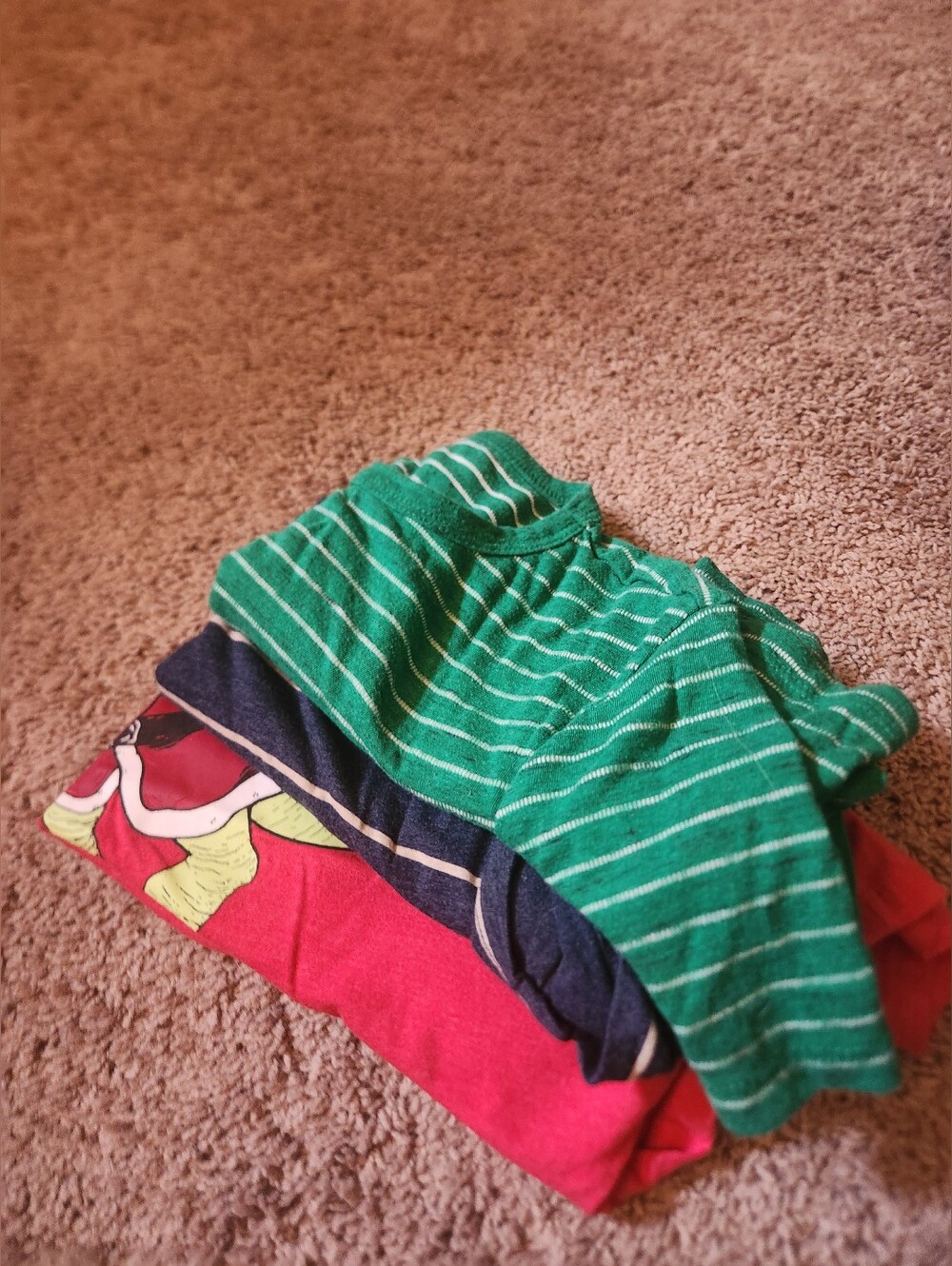 Cat & Jack Lot 3 Kids Green Striped , Blue Stripe, Holiday Tees